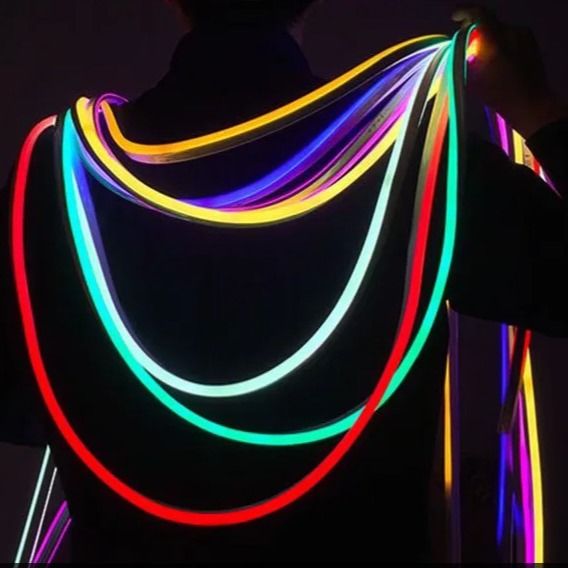 Pink Blue LED Neon Strip Light 12V 24C RGB Silikon Lembut 16x16mm Berubah Warna