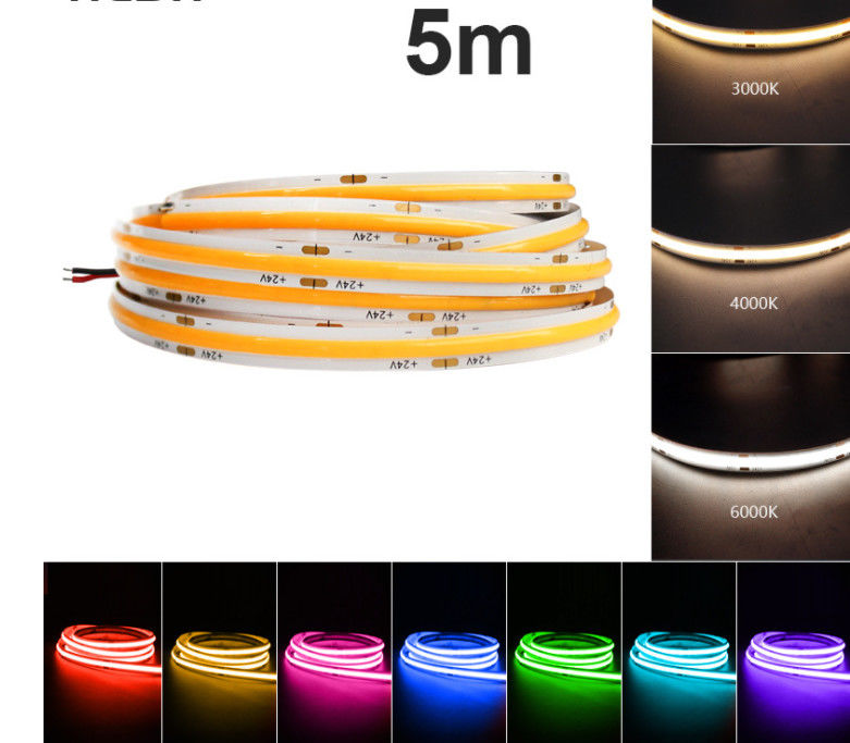 Mengubah Warna Cerdas 24V COB RGBW LED Strip 10mm Tahan Air 2700K-6500K