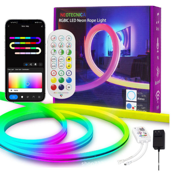 16.4ft RGB Silicone Neon Strip Light Remote Control Mengubah Warna Cerdas