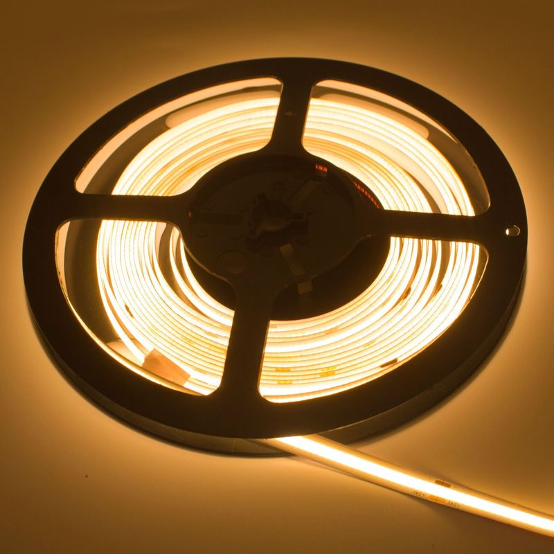 Kepadatan Tinggi 320 Led / M Fleksibel 24V COB LED Strip Light flex 10W putih hangat